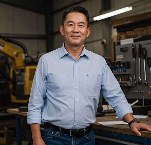 Small business owner in industrial workshop setting