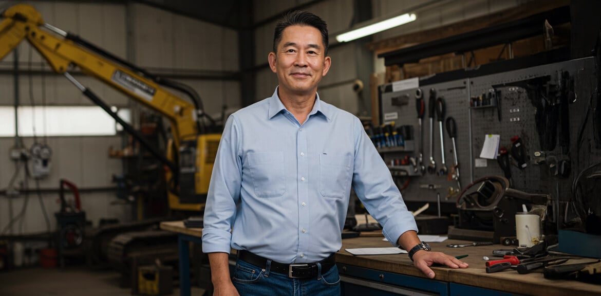 Small business owner in industrial workshop setting