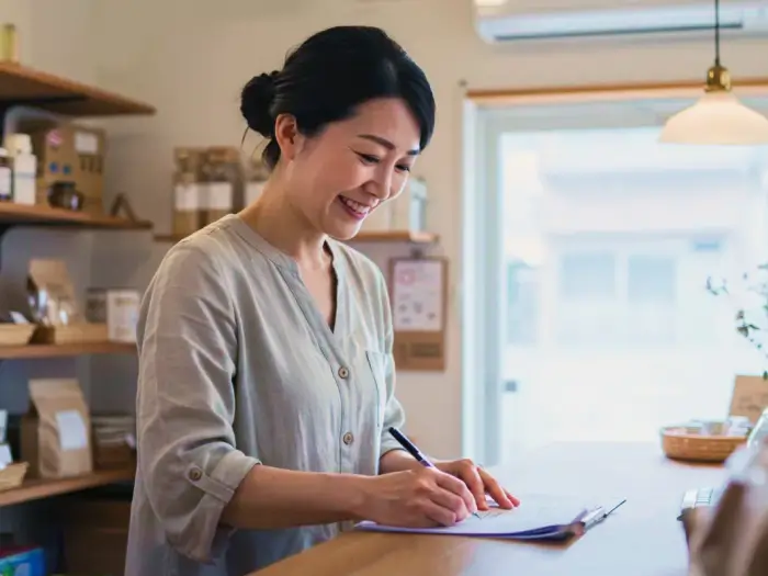 An entrepreneur jotting down key insights on paper to steer her business towards success